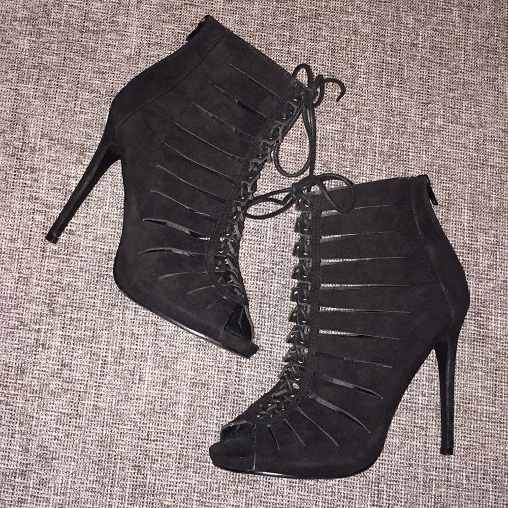 Black lace up heels with cut outs
